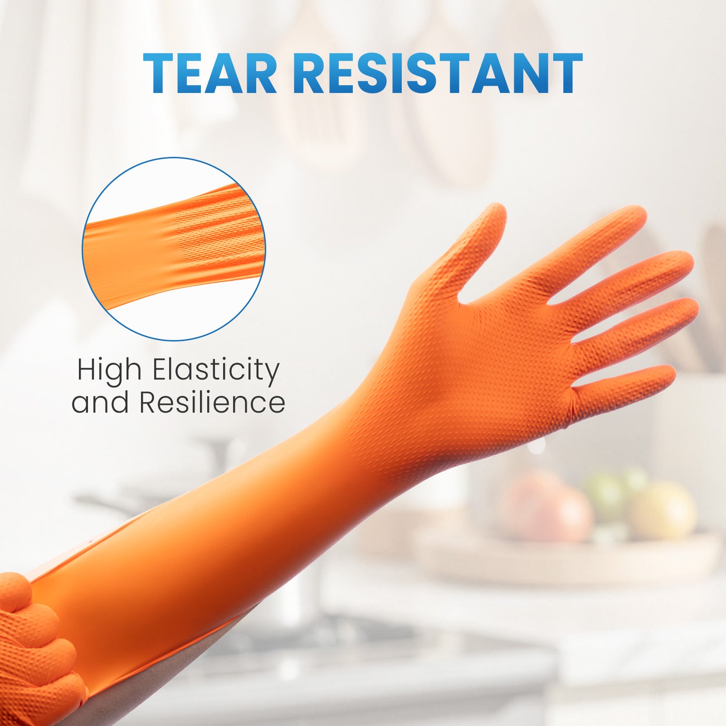 Borje® - 100 Pcs Nitrile Disposable Gloves, 8 Mil, Orange, Latex Free, Powder-Free, Diamond Texture, Mechanic