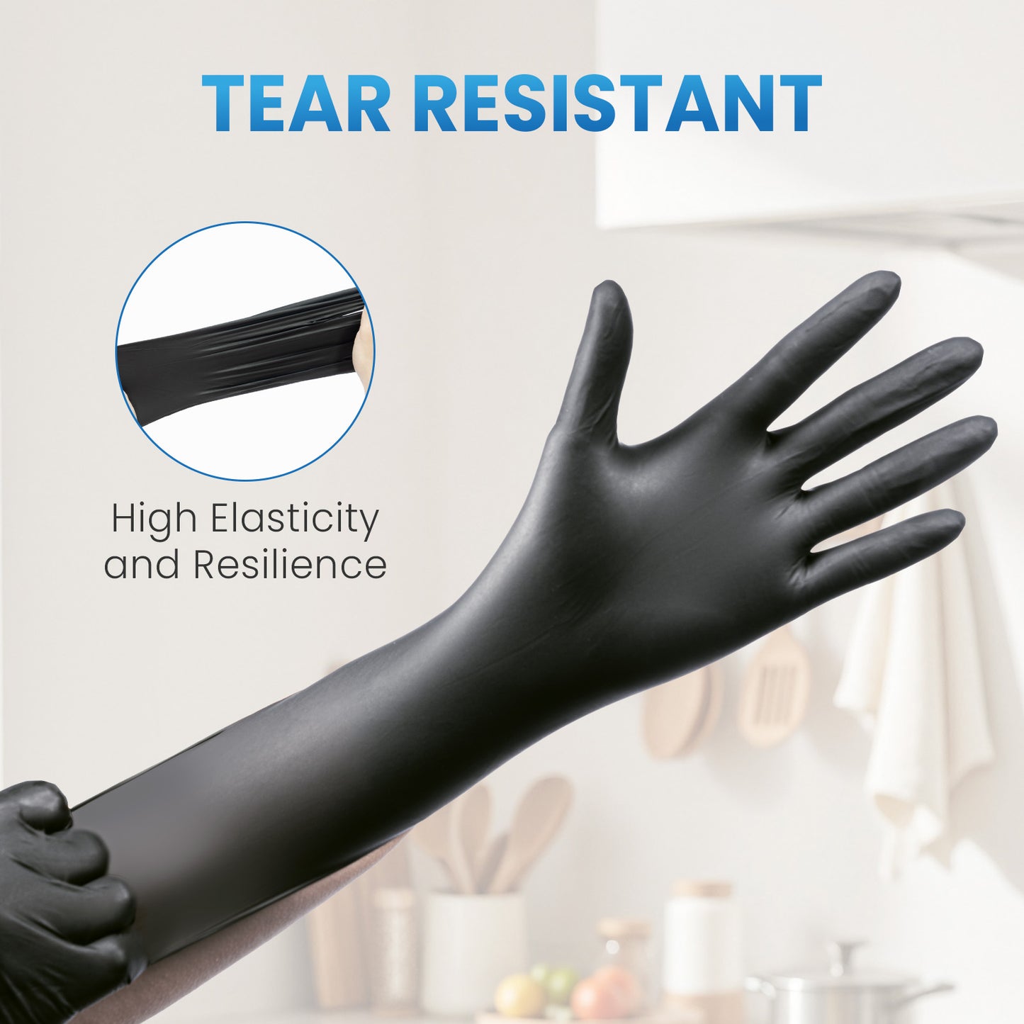 Borje® - 100 Pcs Nitrile Disposable Gloves, 6 Mil, Black, Latex Free, Powder-Free, Mechanic, Food Safe, Cooking, Cleaning
