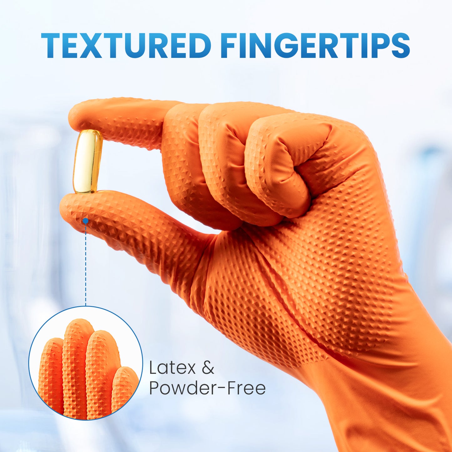 Borje® - 100 Pcs Nitrile Disposable Gloves, 8 Mil, Orange, Latex Free, Powder-Free, Diamond Texture, Mechanic