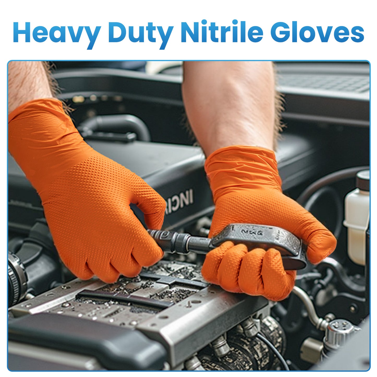 Borje® - 100 Pcs Nitrile Disposable Gloves, 8 Mil, Orange, Latex Free, Powder-Free, Diamond Texture, Mechanic