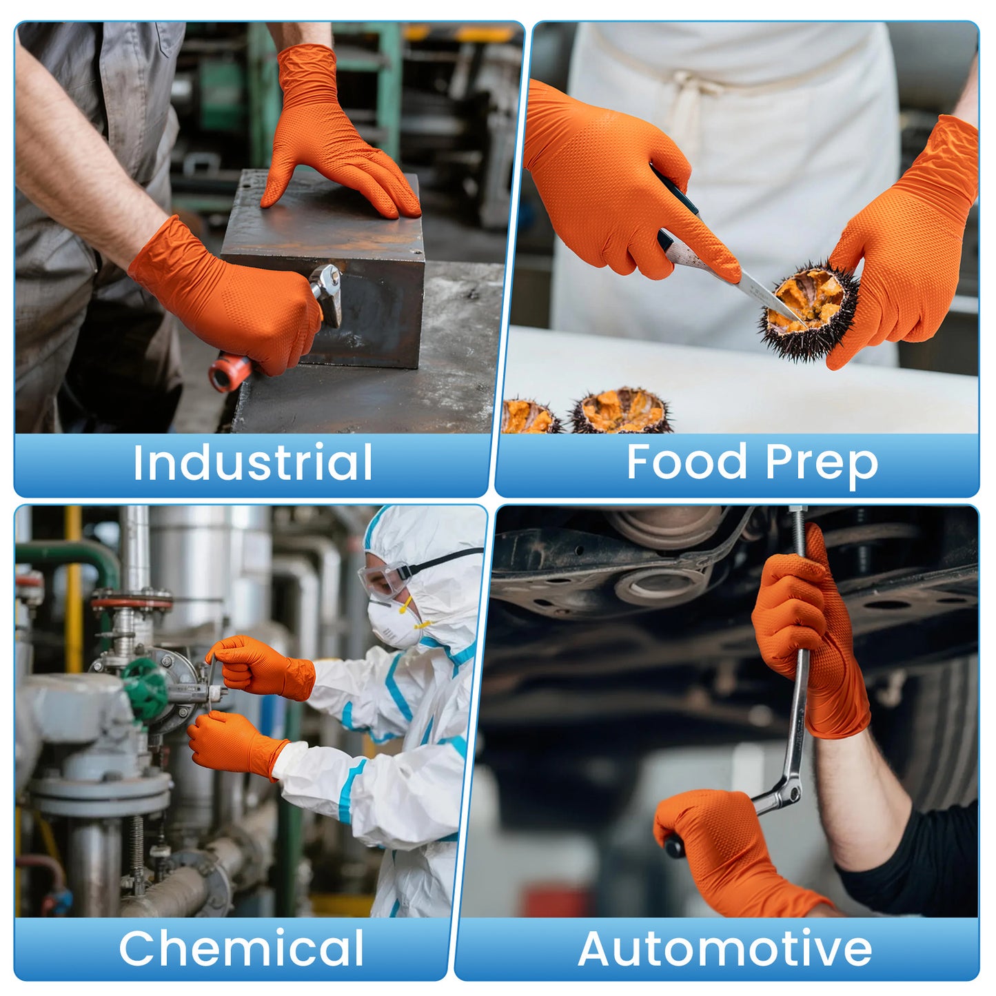 Borje® - 100 Pcs Nitrile Disposable Gloves, 8 Mil, Orange, Latex Free, Powder-Free, Diamond Texture, Mechanic