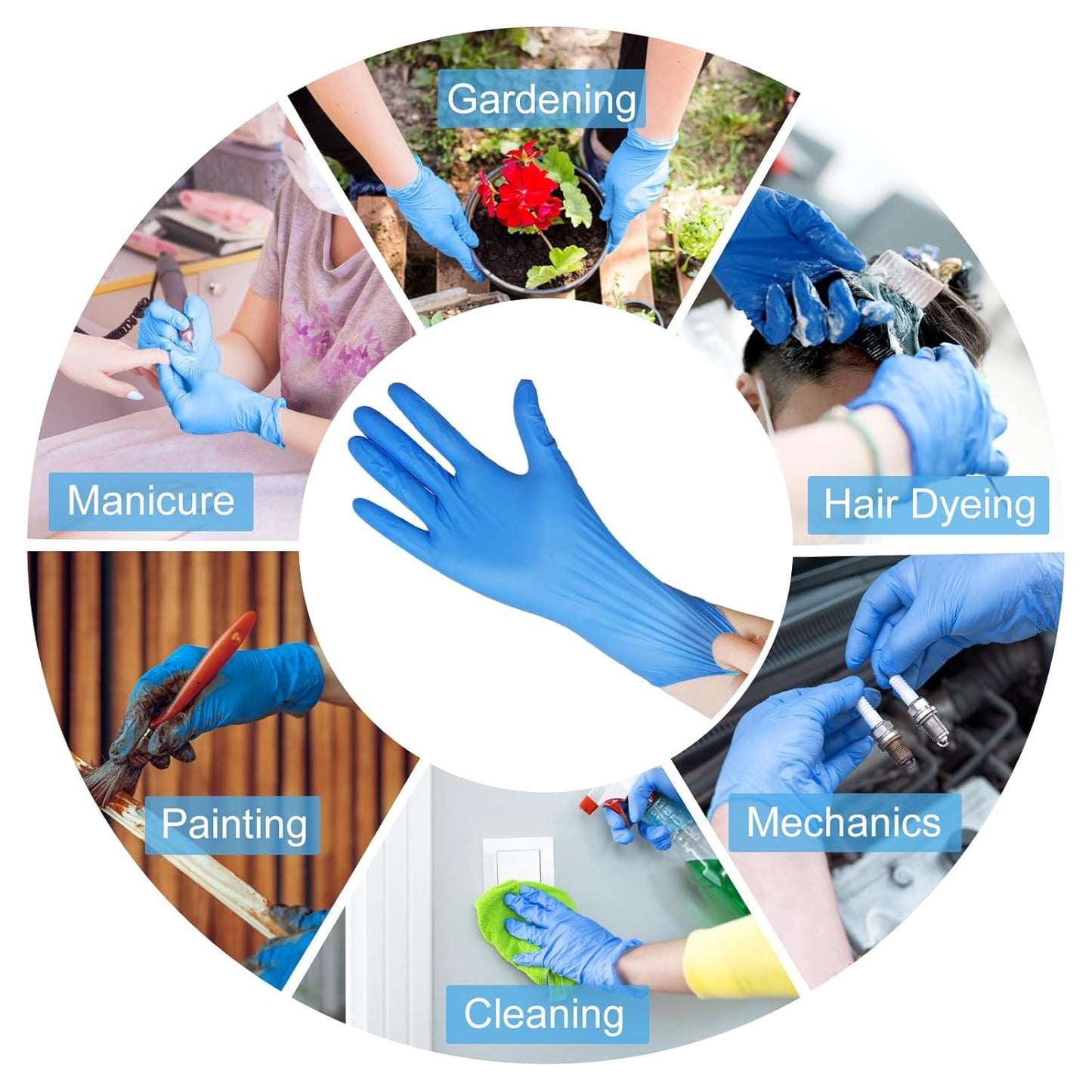 Borje® - 100 Pcs Nitrile Disposable Gloves, Blue, Latex & Powder-Free, Food Safe, Textured Fingertips
