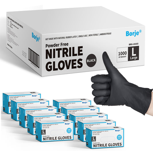Borje® Nitrile Disposable Gloves, Black, 4 Mil, Latex & Powder-Free, Food Safe, Cleaning Disposable Glove (Case of 1000, 10 Boxes of 100)