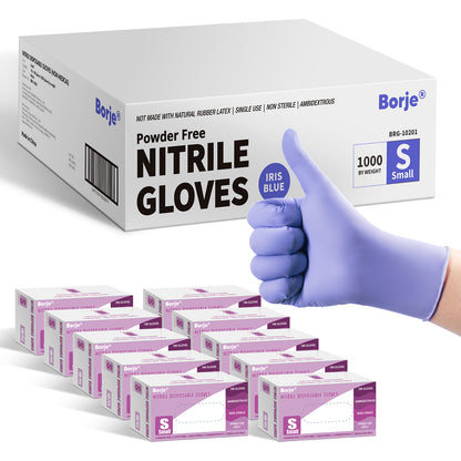 Borje® Nitrile Disposable Gloves, Iris Blue, Latex & Powder-Free, Food Safe, Cleaning Disposable Glove (Case of 1000, 10 Boxes of 100)