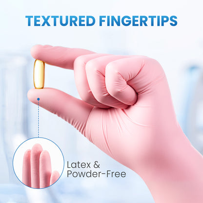 Borje® - 100 Pcs Nitrile Disposable Gloves, Pink, Latex & Powder-Free, Esthetician, Cleaning, Cooking, Food Safe
