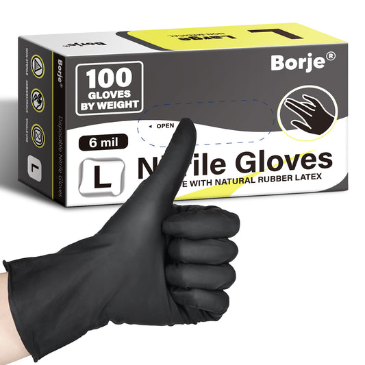 Borje® - 100 Pcs Nitrile Disposable Gloves, 6 Mil, Black, Latex Free, Powder-Free, Mechanic, Food Safe, Cooking, Cleaning