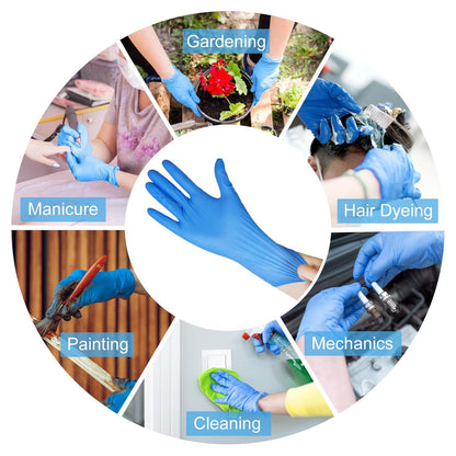 Borje® - 100 Pcs Nitrile Disposable Gloves, Blue, Latex & Powder-Free, Food Safe, Textured Fingertips