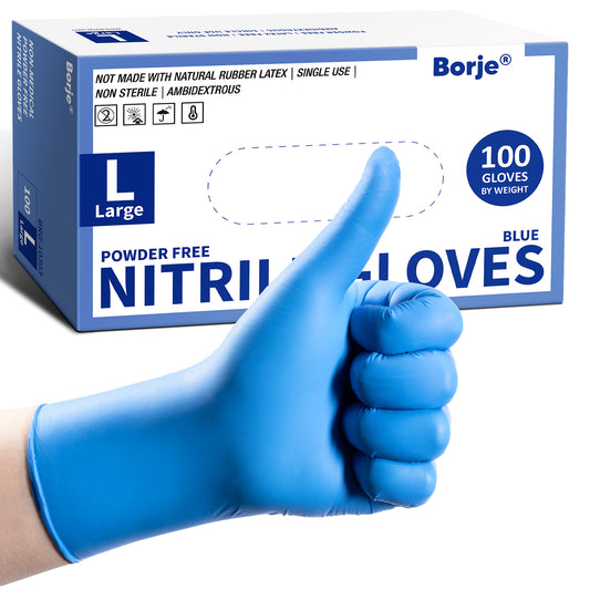 Borje® - 100 Pcs Nitrile Disposable Gloves, Blue, Latex & Powder-Free, Food Safe, Textured Fingertips