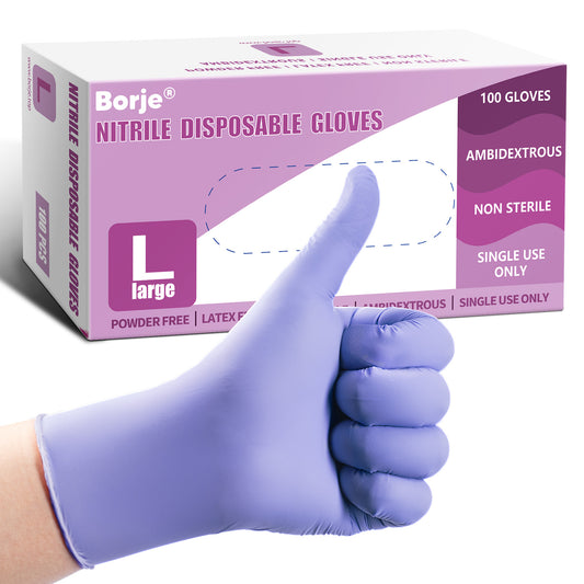 Borje® Nitrile Disposable Gloves, Iris Blue, Latex-Free, Powder-Free, Food Safe, Box of 100