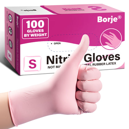 Borje® - 100 Pcs Nitrile Disposable Gloves, Pink, Latex & Powder-Free, Esthetician, Cleaning, Cooking, Food Safe