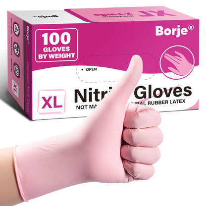 Borje® - 100 Pcs Nitrile Disposable Gloves, Pink, Latex & Powder-Free, Esthetician, Cleaning, Cooking, Food Safe